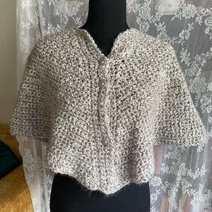 Handmade Gray Knit Shawl/Cape